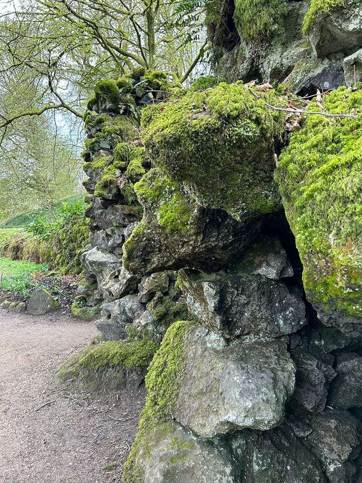 Gothic walls and entrances are to be found at Stourhead Garden along with temples.