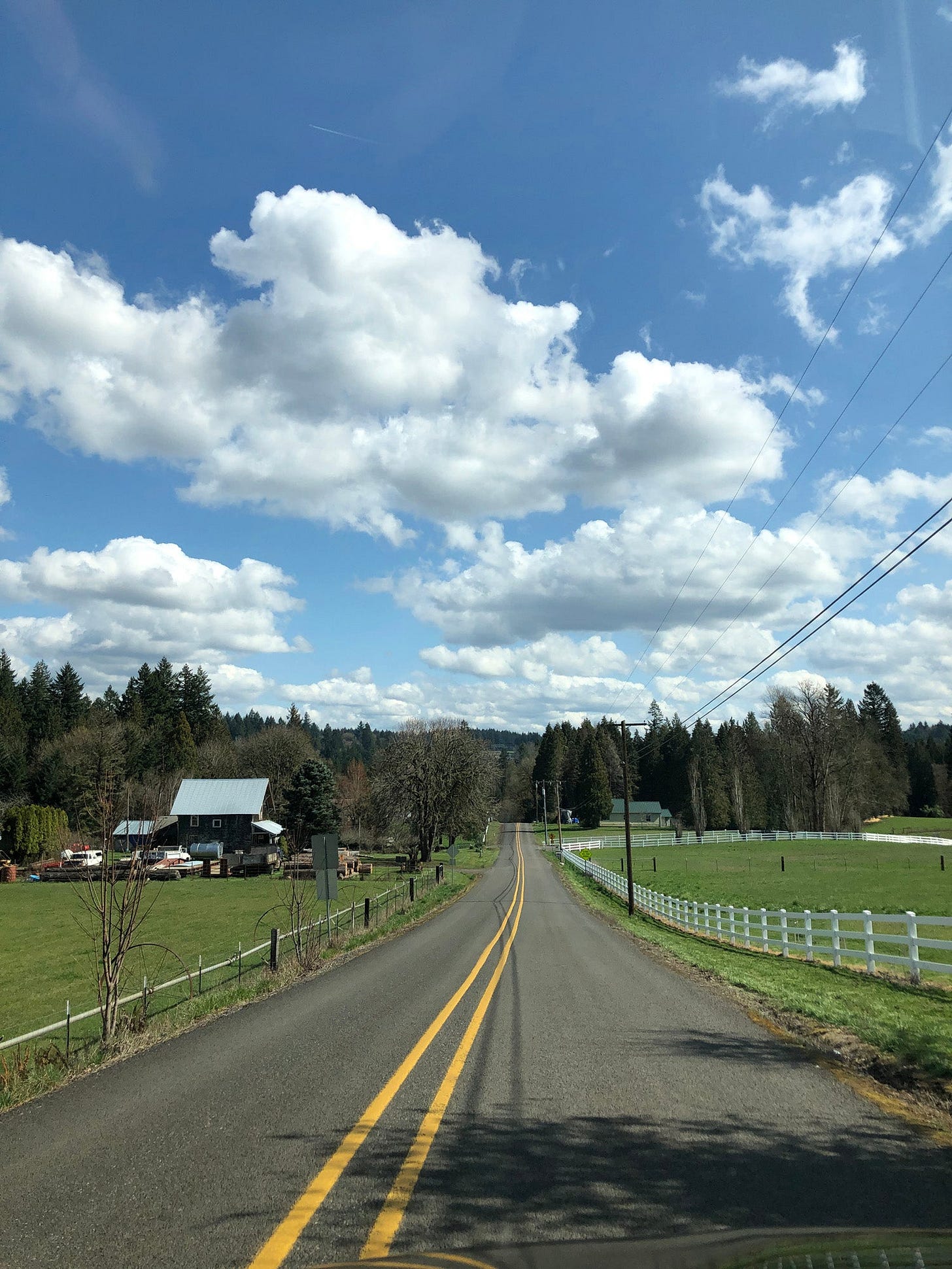 driving down a country road