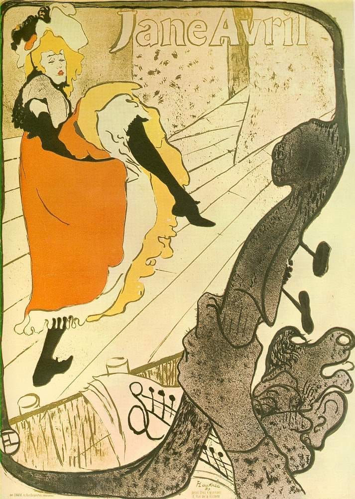 Toulouse Lautrec poster of dancer Jane Avril