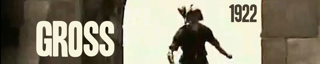 Banner for Steve Bowbrick’s GROSS newsletter - shows Douglas Fairbanks as Robin Hood, in silhouette