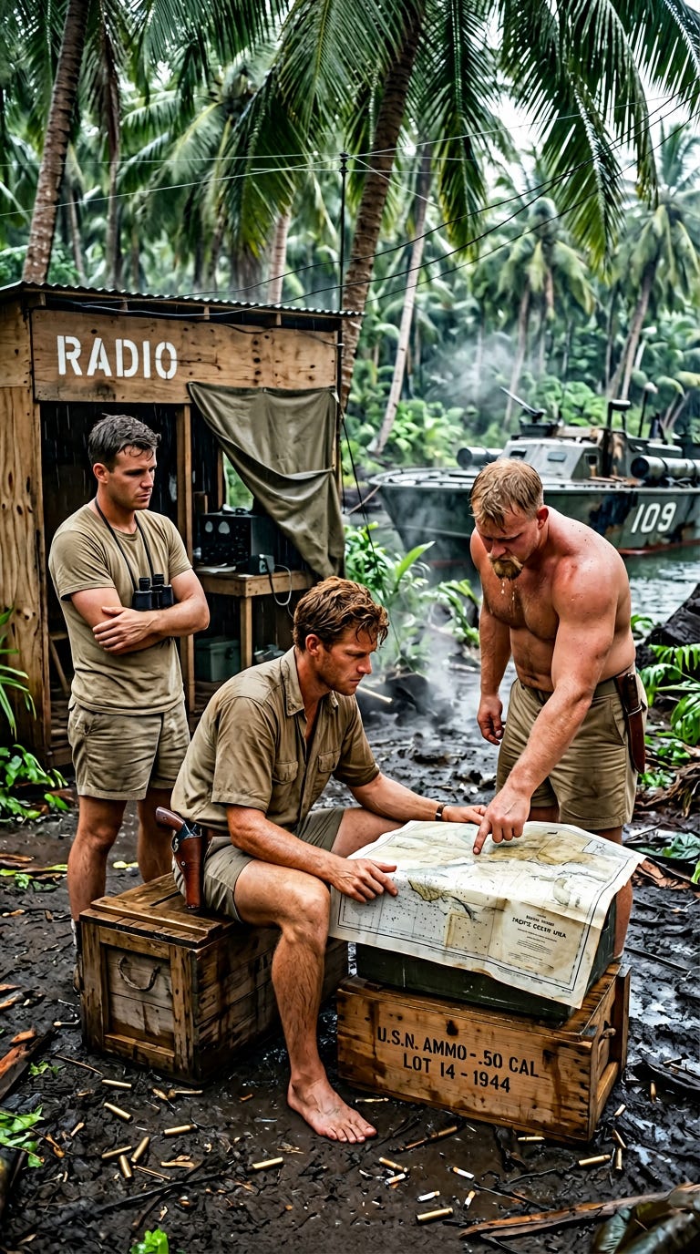 create image from prompt please Photographic hyper-realistic image in 916 vertical format Early afternoon post-rainstorm light everything glistening wet steam rising from mud and foliage Under a cluster of coconut palms near a small plywood _image_1