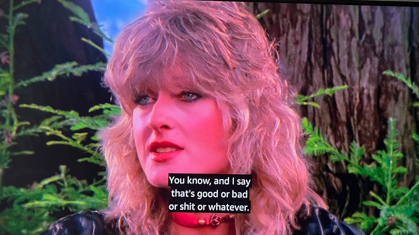 Image from This is Spinal Tap: Jeanine talking about giving David feedback on his songs, saying, “You know, and I say that’s good or bad or shit or whatever.”