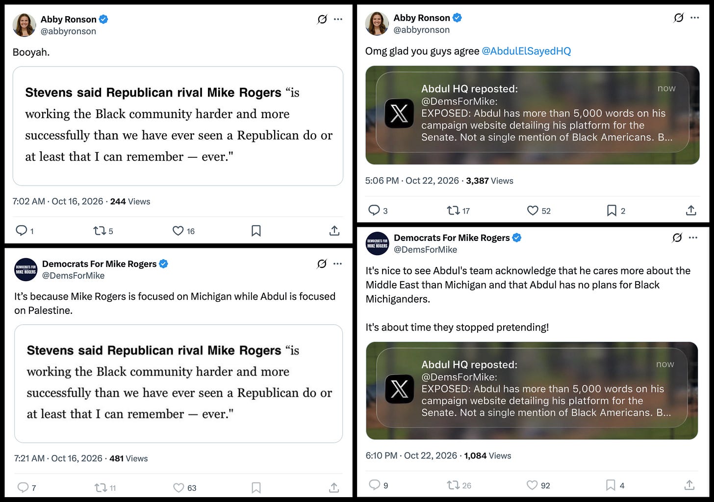 collage of posts where Abby Ronson and DemsForMike posted the same image collage of posts where Abby Ronson and DemsForMike posted the same image