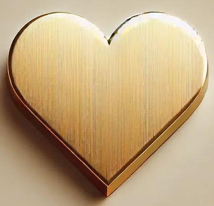 A simple golden heart on a plain background. The design is minimalistic, featuring a clean and smooth golden heart with subtle shading to give it depth and elegance. No intricate details, just a classic, timeless heart shape.