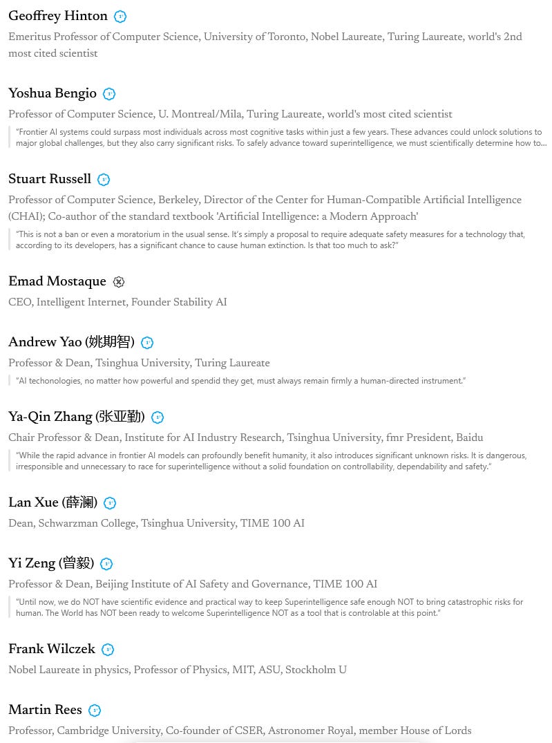 A list of researchers who signed the Superintelligence Statement