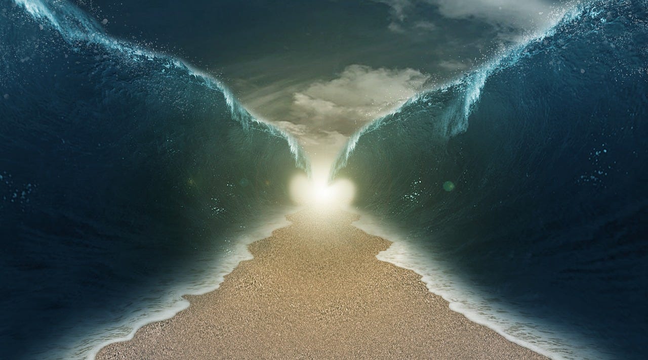an image of the sea parting