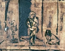 Batik picture in a soft sepia colour.