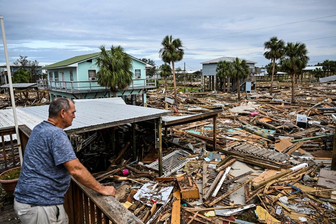David Hester inspects damages of his house on Saturday after Hurricane Helene made landfall in Horseshoe Beach, Fla. David Hester inspects damages of his house on Saturday after Hurricane Helene made landfall in Horseshoe Beach, Fla.