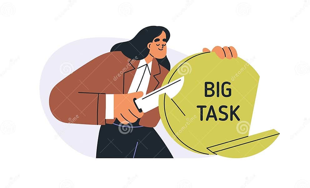 Big Task Breakdown, Project Break-down Concept. Woman Dividing Large ...