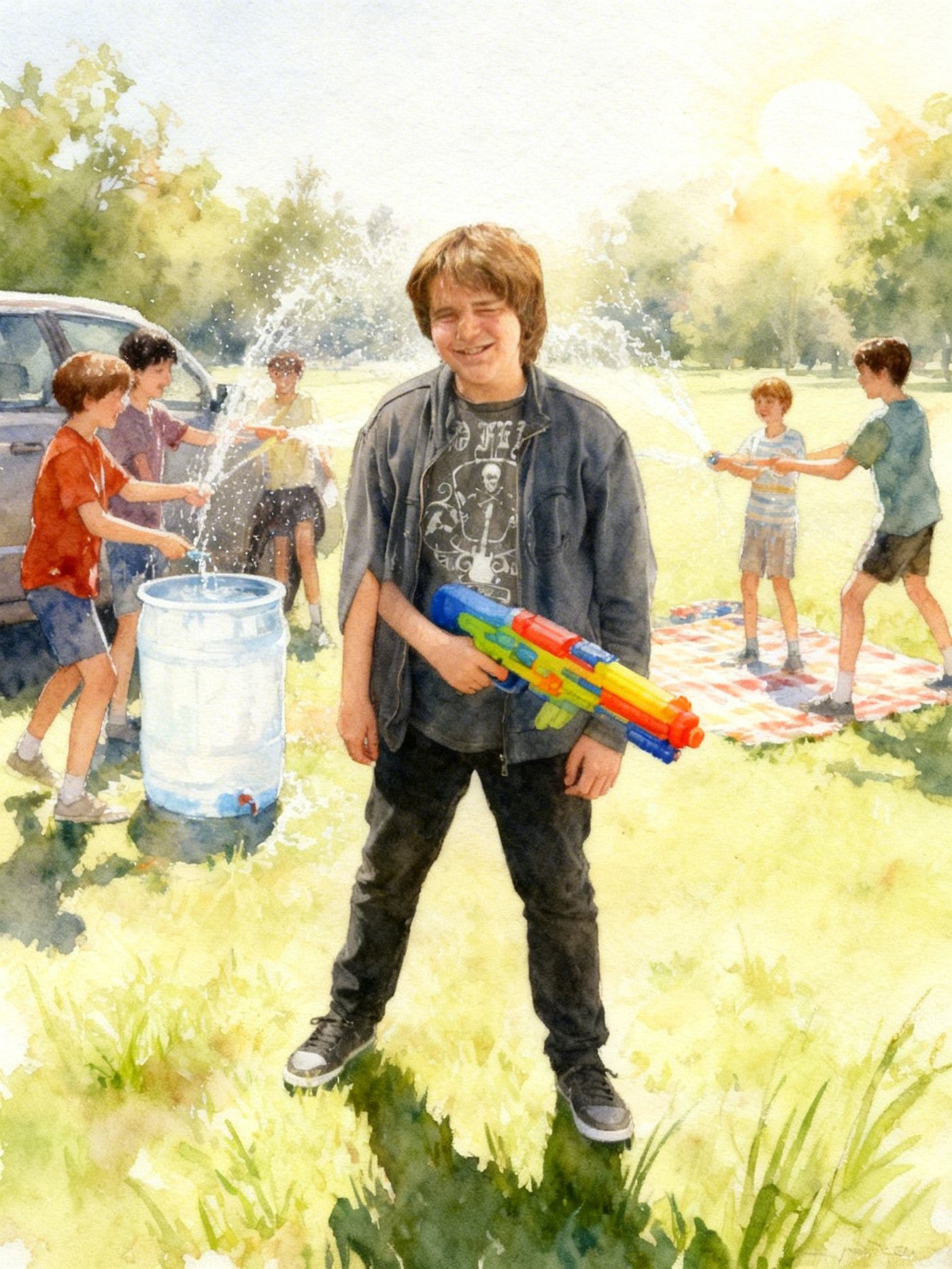 Seedream 4. Der Junge im Vordergrund hat drei Arme.