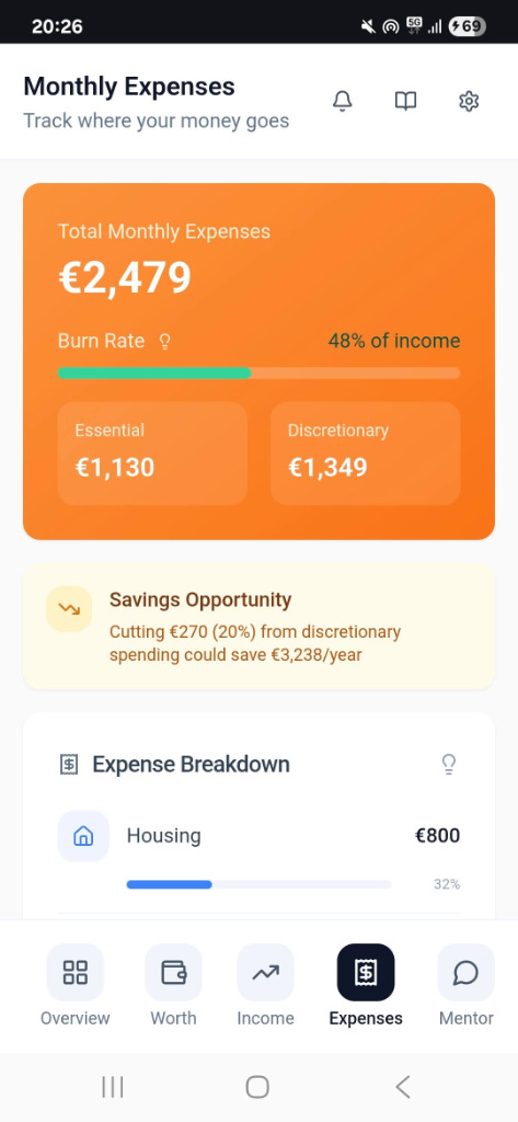 Expenses Screen - Summary and Savings Opportunity Expenses Screen - Summary and Savings Opportunity