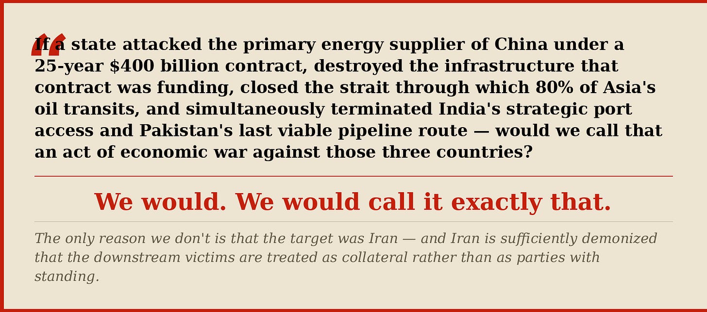 The question: would we call this economic war against China, India, and Pakistan? We would.