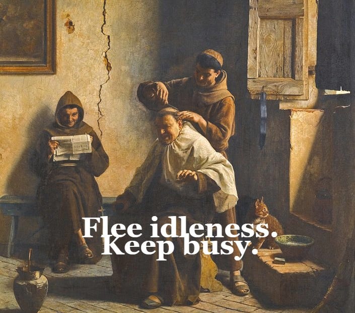 This may contain: a painting of two women and a child in front of a mirror with clothes hanging on the wall