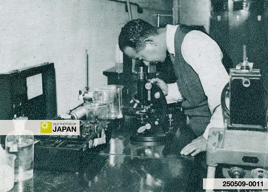 Chemical analysis to check for bacteria at the New Osaka Hotel, ca. 1935