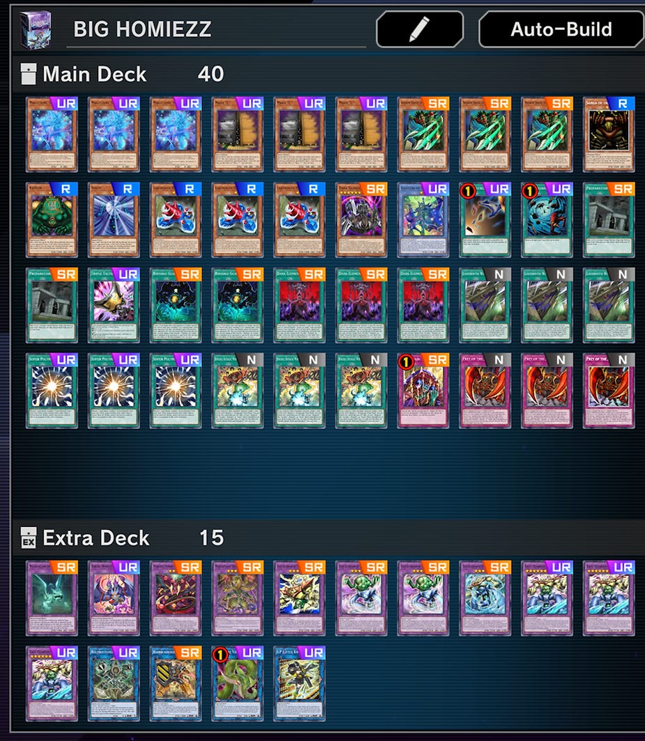 Digital card game deck titled "BIG HOMIEZZ" with 40 main cards and 15 extra cards. Cards are colorful with various symbols.