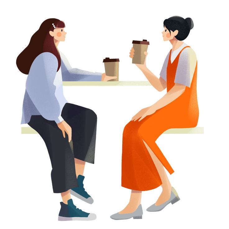Friends drinking coffee in a cafe Illustration
