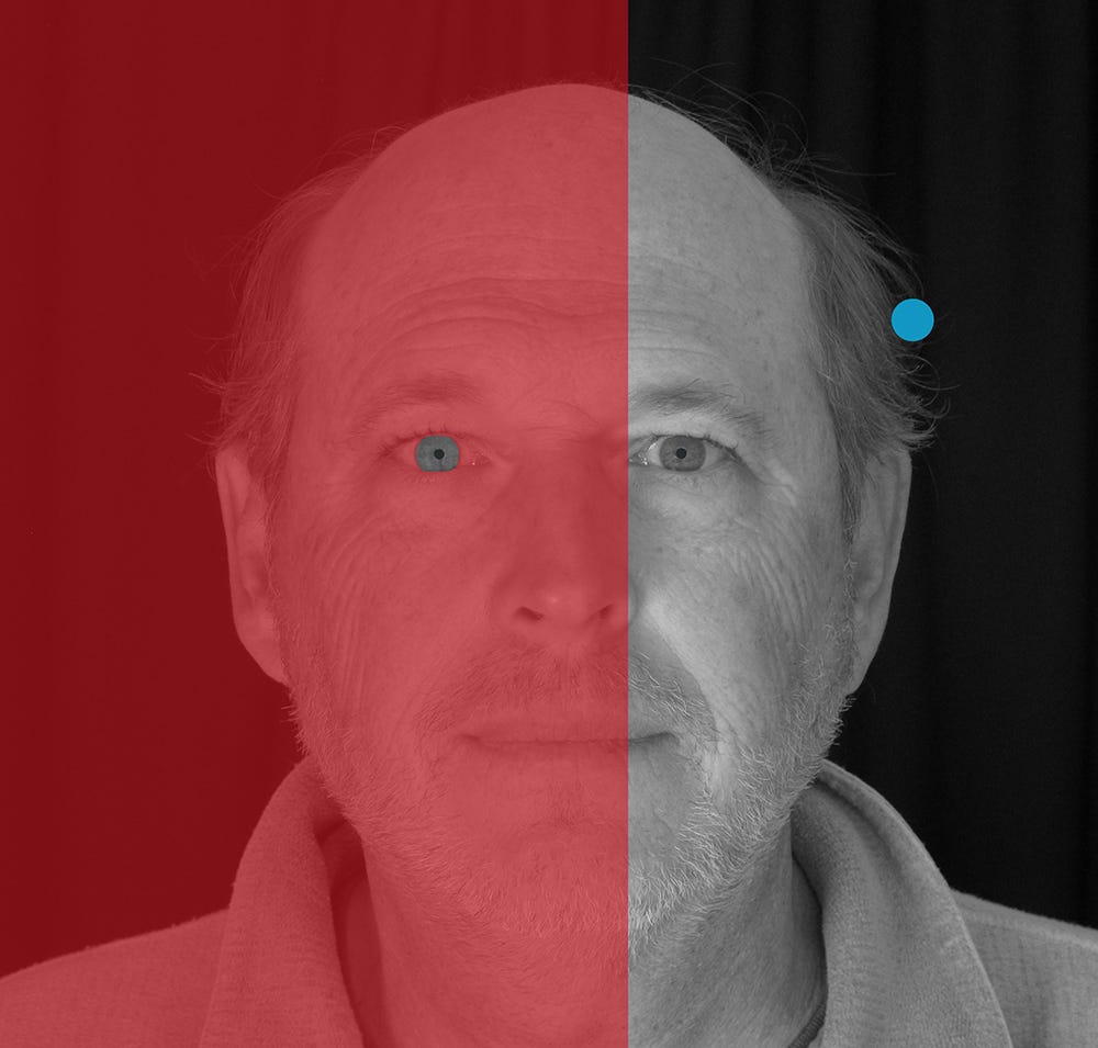 Photograph of Artist with Optical Illustion