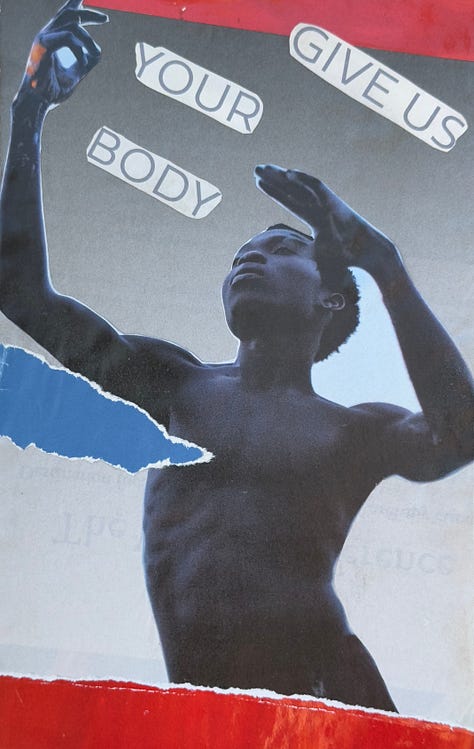 Personal collages that for me evoke much of the insight from Touch Me and the relevance of skin to our conditioning.