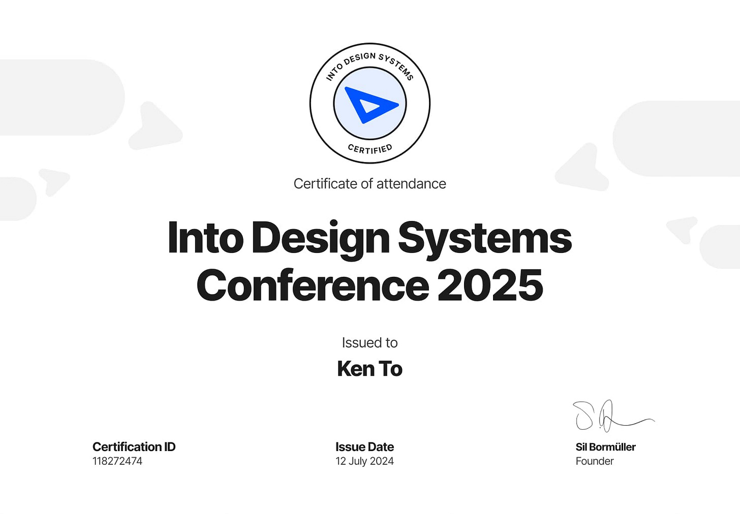 Into Design Systems Conference Certificate