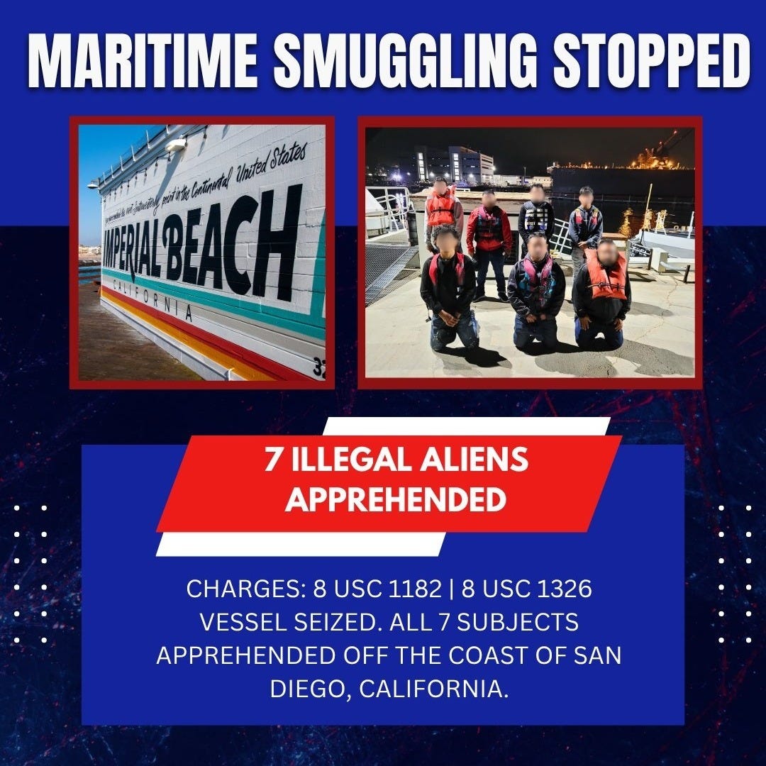 The Coast Guard seized a boat smuggling seven illegal aliens into the United States off San Diego (July 7, 2025)