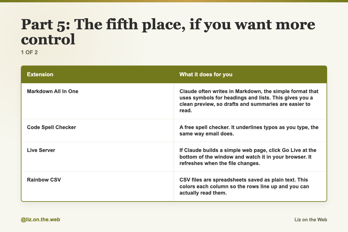 Part 5: The fifth place, if you want more control (1 of 2)