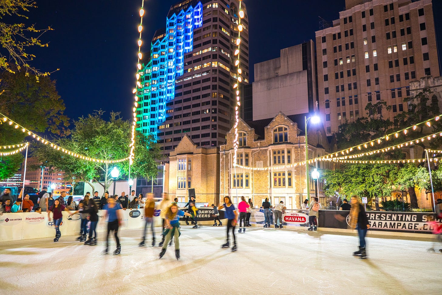 Holiday skating under the string lights. Photo: Nan Palmero, CC BY 2.0, via Flickr