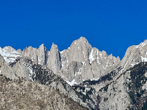 Photos of the Alabama Hills, Whitney Portal, and Lone Pine Lake including Liz and dogs