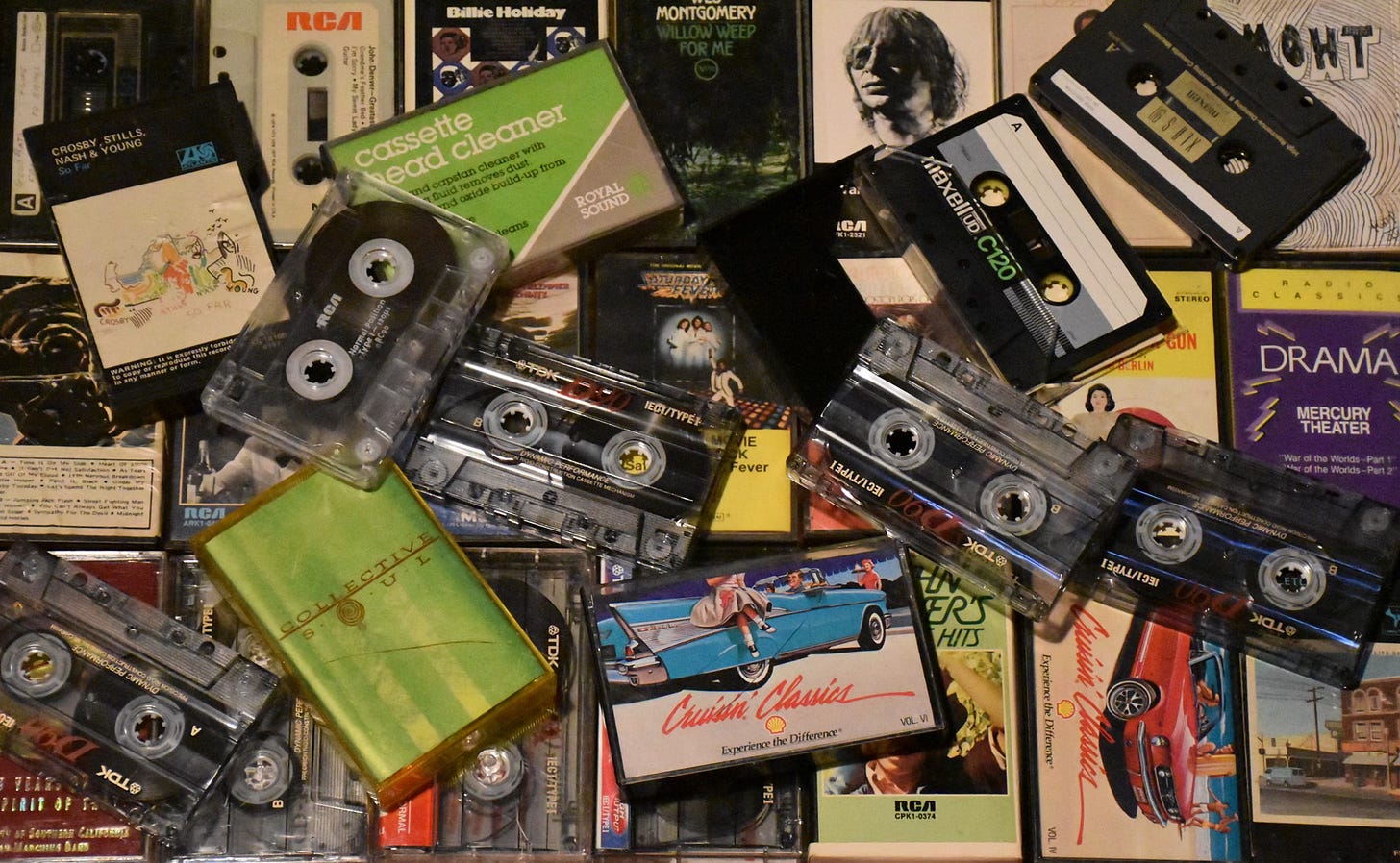 Cassette tapes in a pile