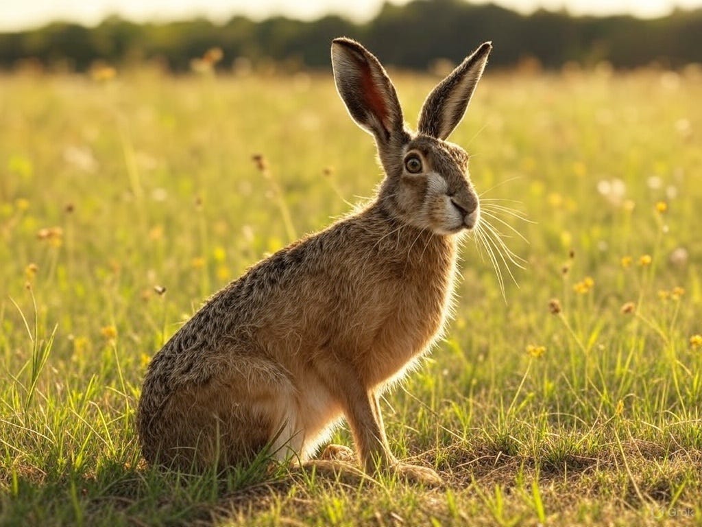 European Hare in a Prairie