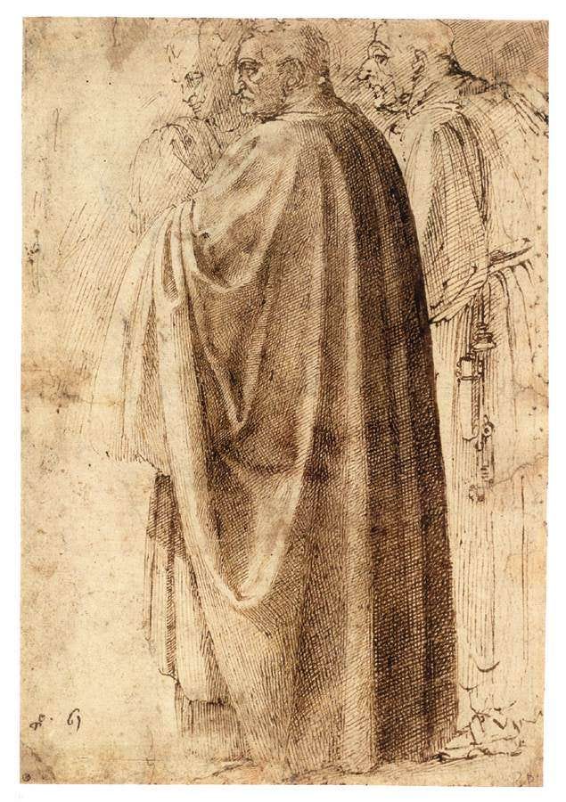 Michelangelo Buonarroti, Three Standing Men (recto) 1494-96 Pen and brown ink, 292 x 200 mm Graphische Sammlung Albertina, Vienna Michelangelo Buonarroti, Three Standing Men (recto) 1494-96 Pen and brown ink, 292 x 200 mm Graphische Sammlung Albertina, Vienna