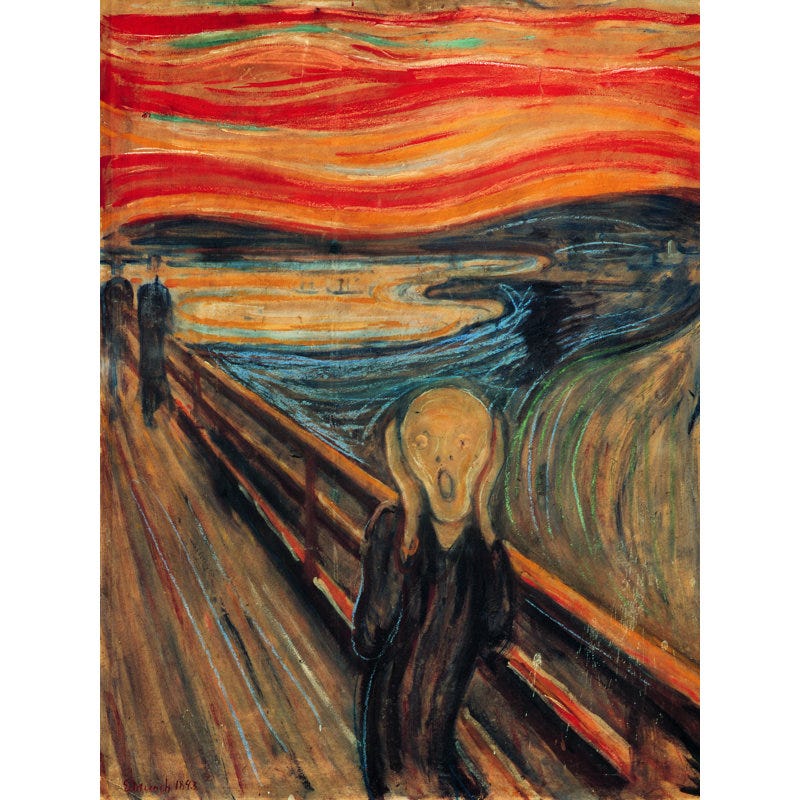" The Scream " by Edvard Munch, 16" H x 12" W " The Scream " by Edvard Munch, 16" H x 12" W