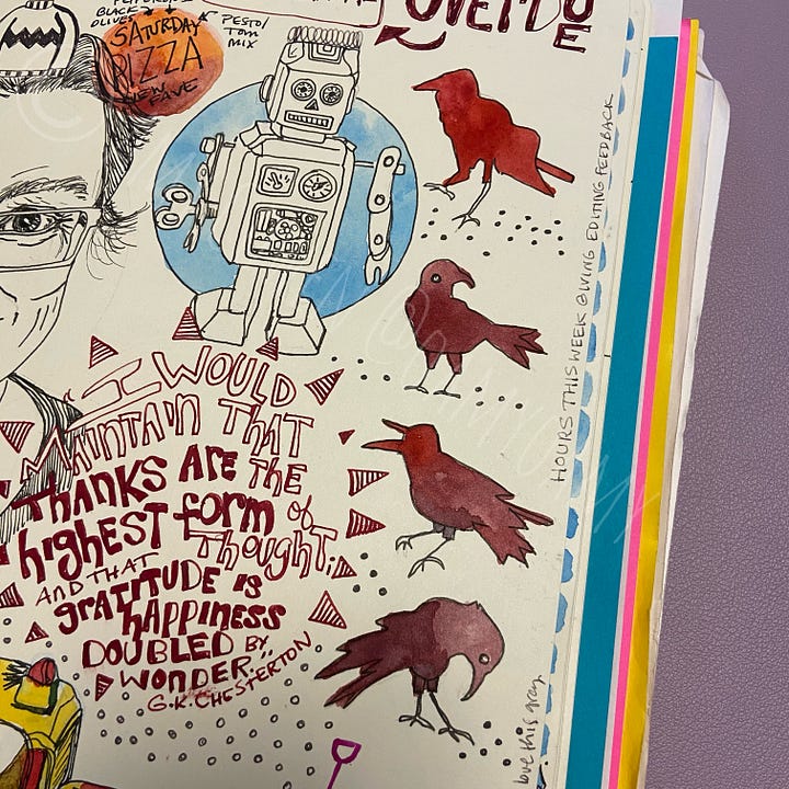 Images of icons on illustrated journal pages