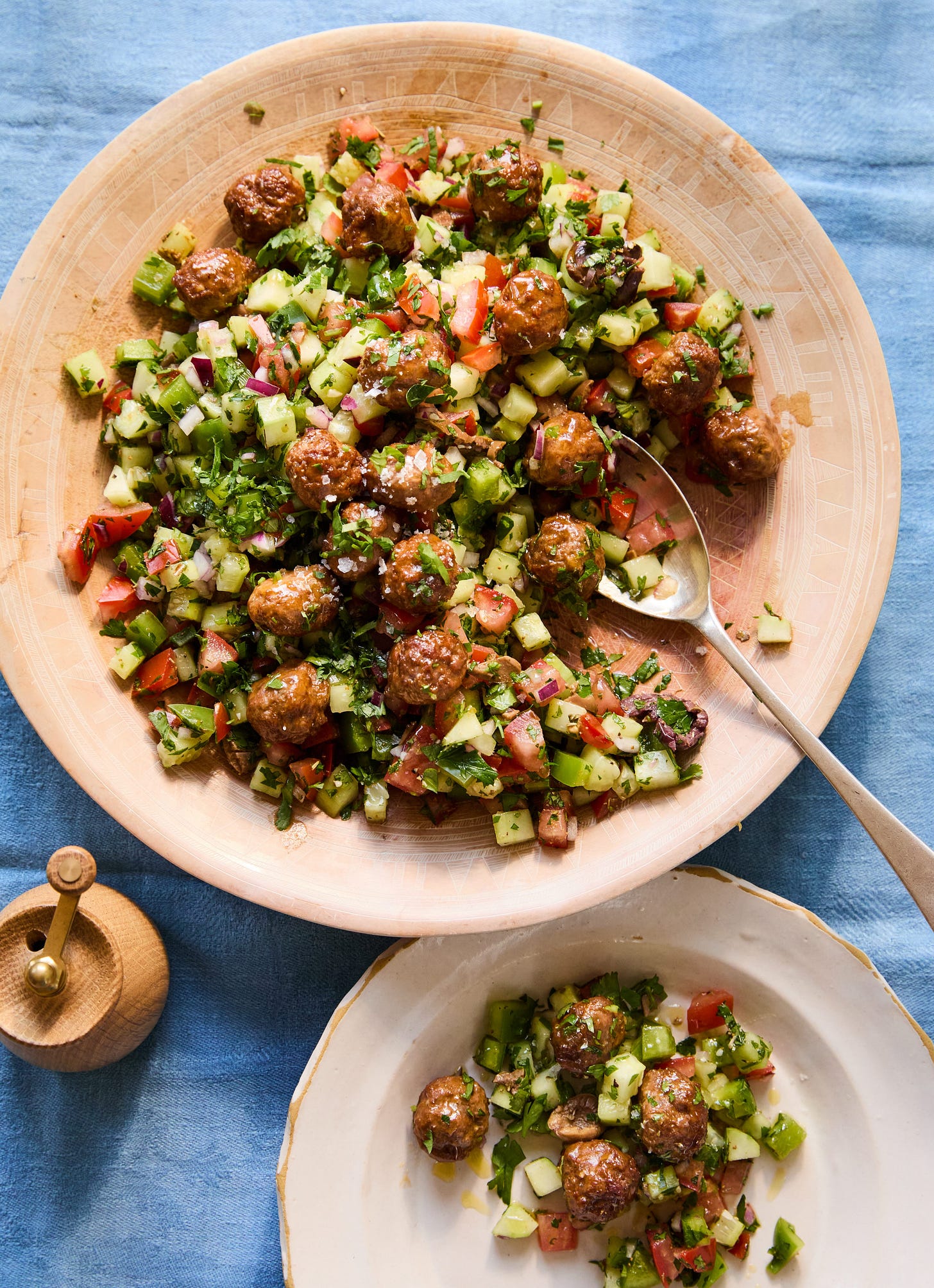 Moroccan merguez meatball salad from Alexandra Stacey's new book. Moroccan merguez meatball salad from Alexandra Stacey's new book.