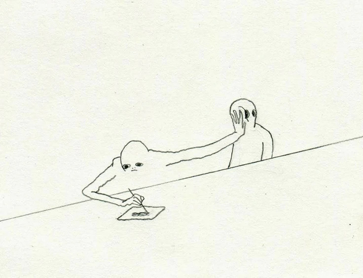 This may contain: a drawing of a man leaning over a wall with his hand on the edge of it This may contain: a drawing of a man leaning over a wall with his hand on the edge of it