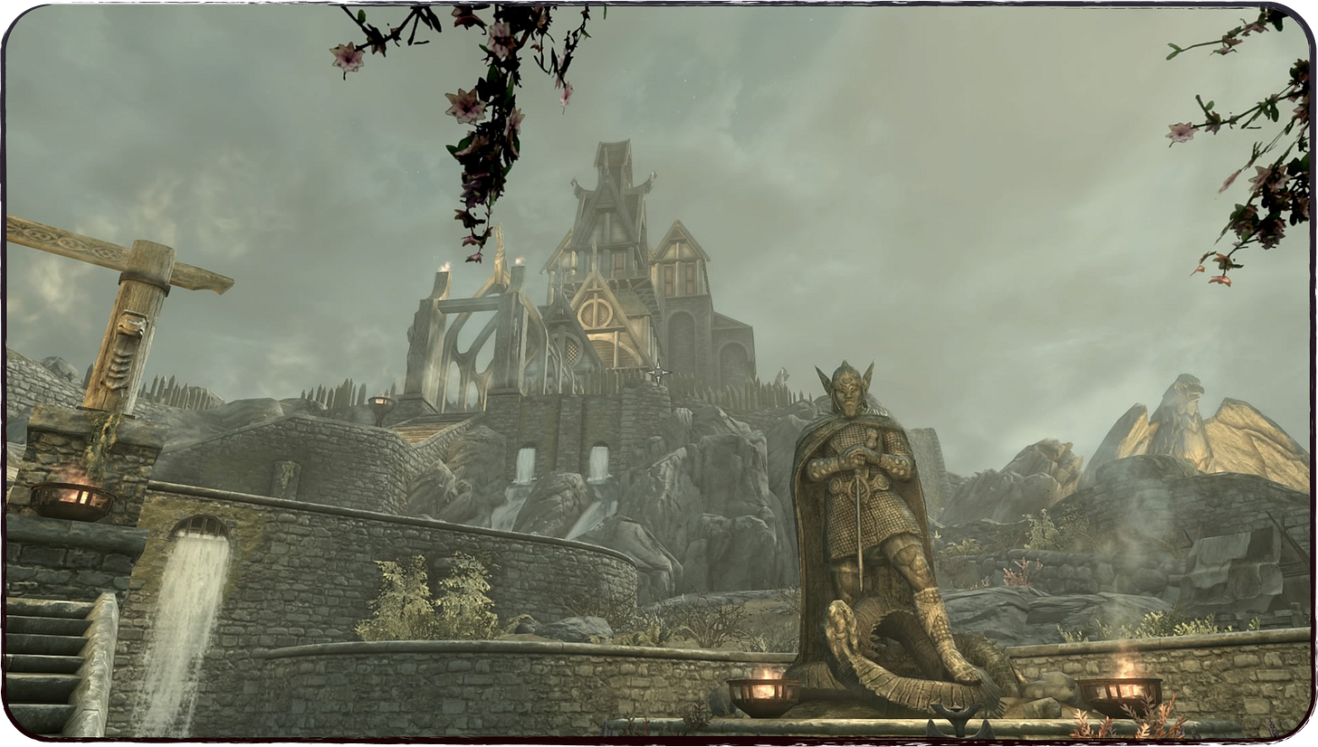 Image showing the scene in the town of Whiterun in Skyrim!