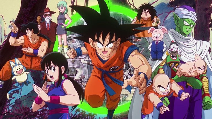 This may contain: the dragon ball characters are posing for a group photo