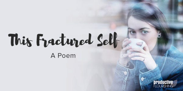 Woman drinking from a mug. Text overlay: This Fractured Self Woman drinking from a mug. Text overlay: This Fractured Self