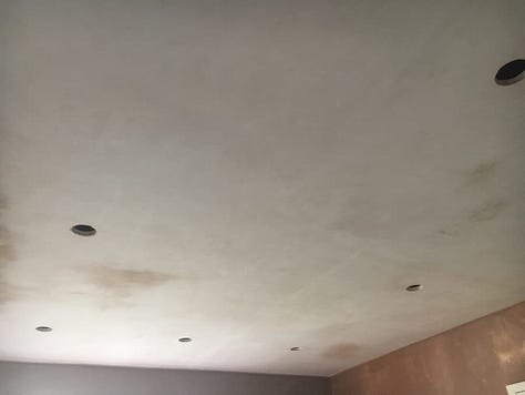 New ceiling and freshly plastered walls