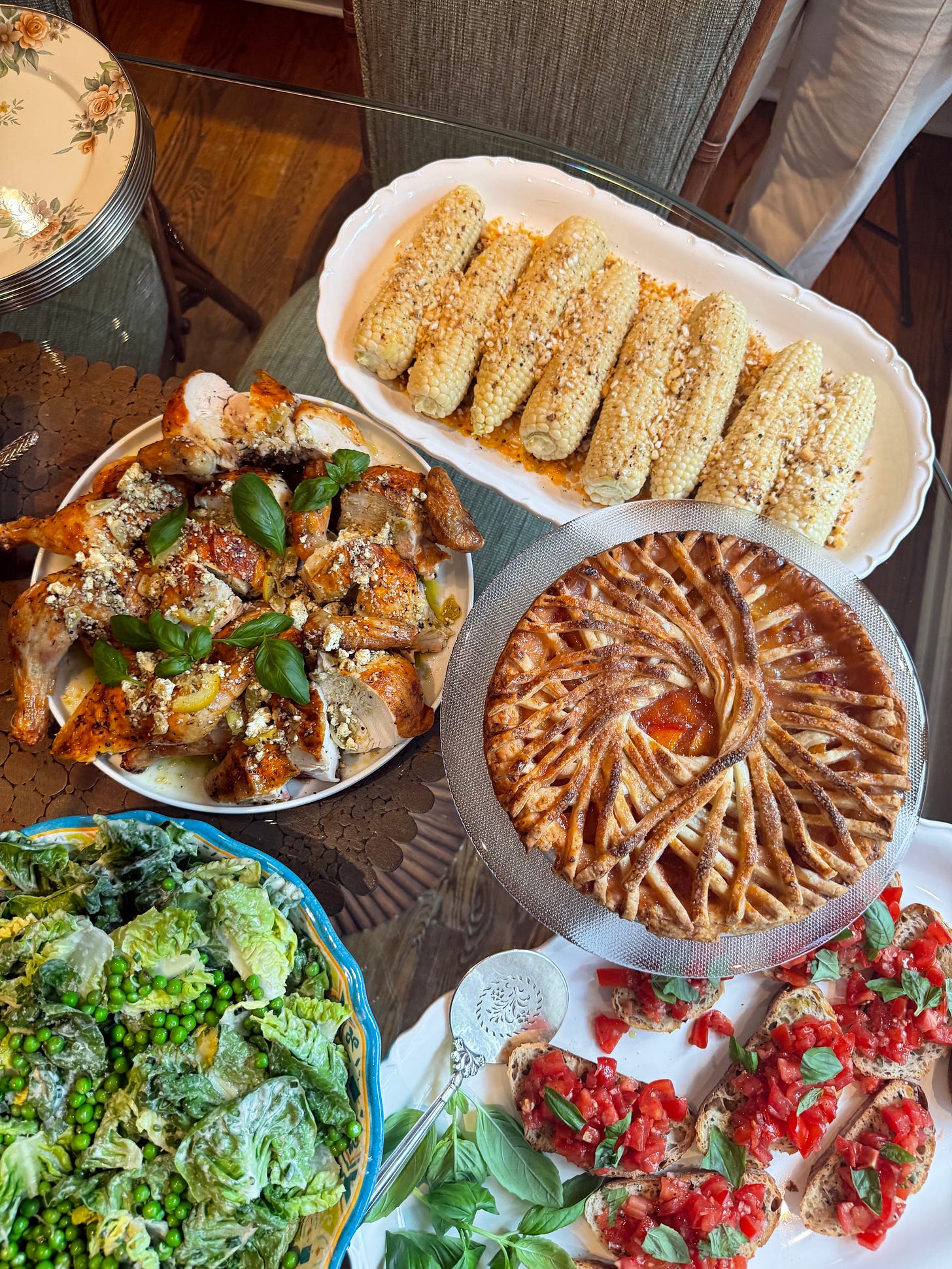 dinner party: basil oil roast chicken & ginger peach pie