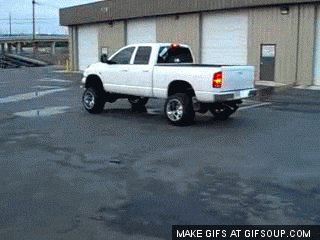 pickup truck with a muffler that blows dirty exhaust