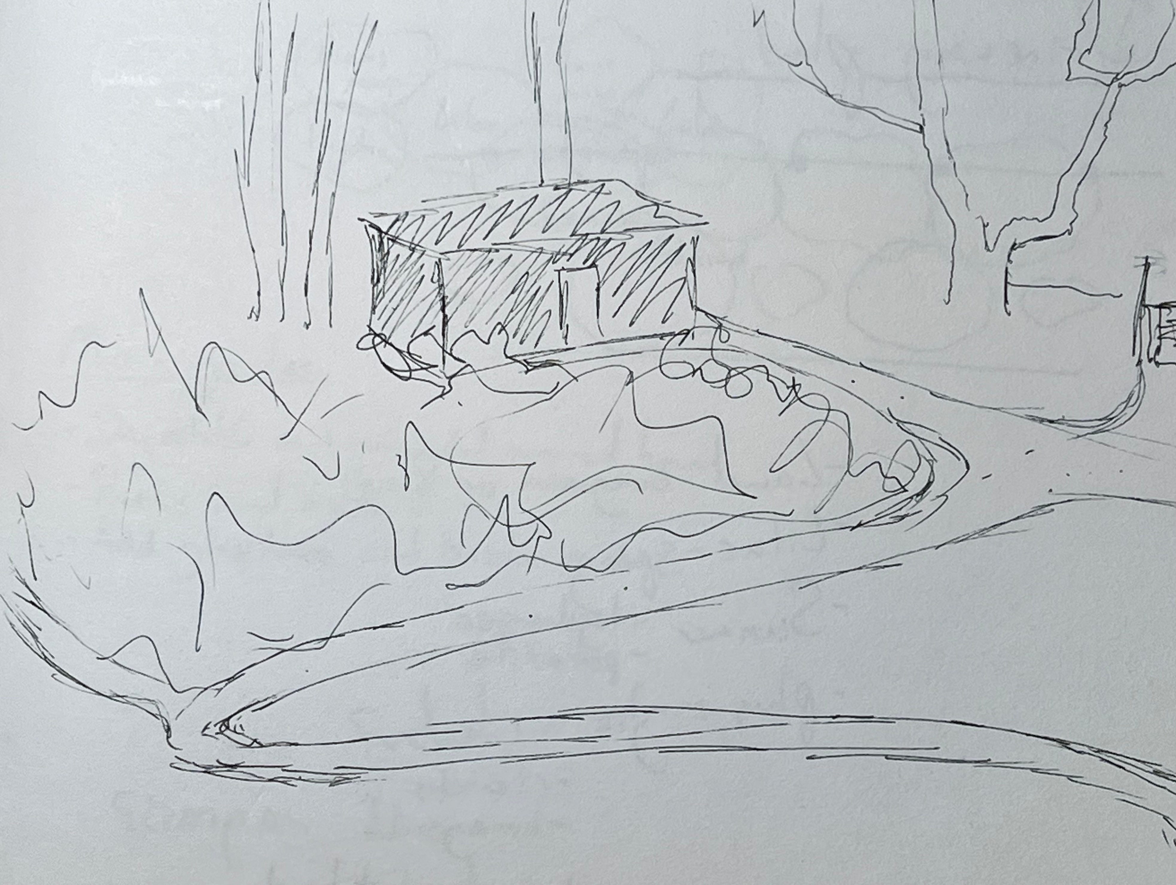 A scribble concept done in a garden to help imagine paths, taking a minute or two