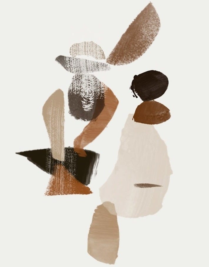 Abstract composition of layered brown and beige brushstrokes on a light background Abstract composition of layered brown and beige brushstrokes on a light background