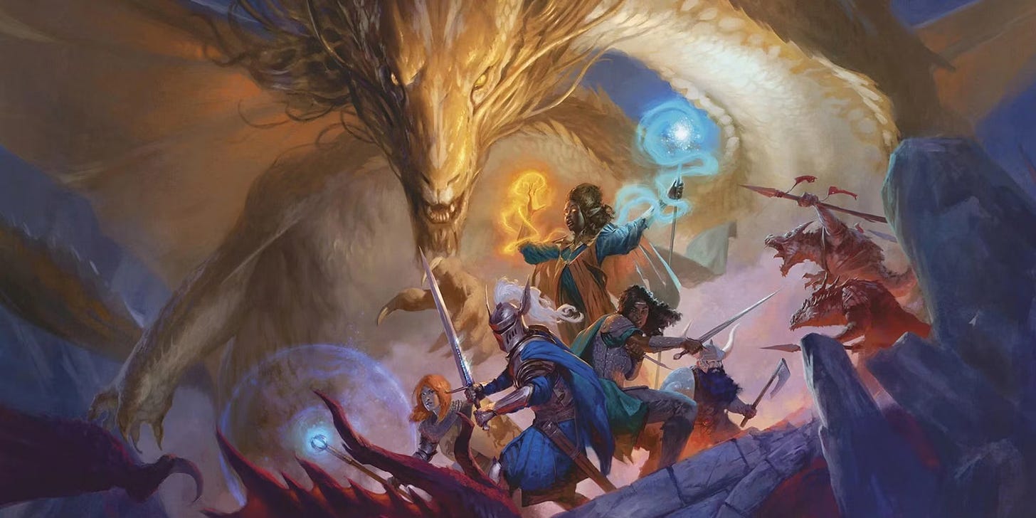 D&D party facing dragon