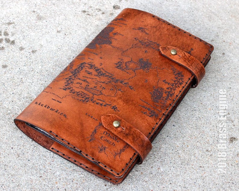 Middle Earth Map Leather Refillable Notebook Cover Moleskine image 1