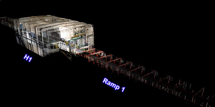Point-cloud views showing the crane captured at different loading positions