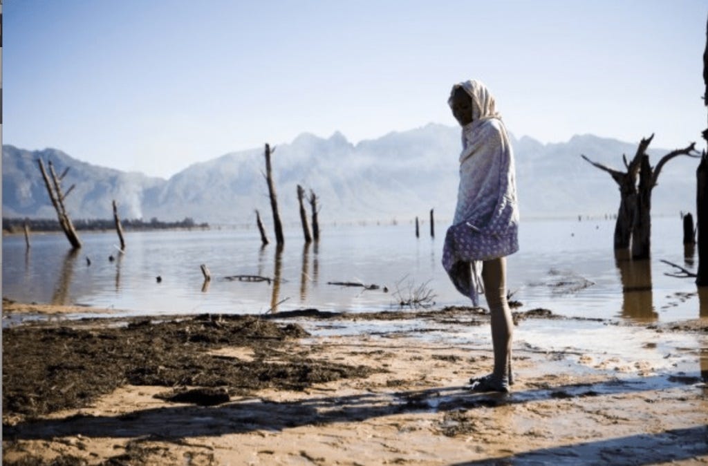 Still from Pumzi: Asha surveys the landscape