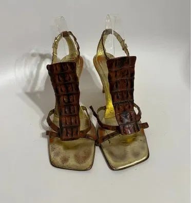 Vtg Roberto Cavalli Brown Croc Leather Sandal Heels 39 - Picture 1 of 17