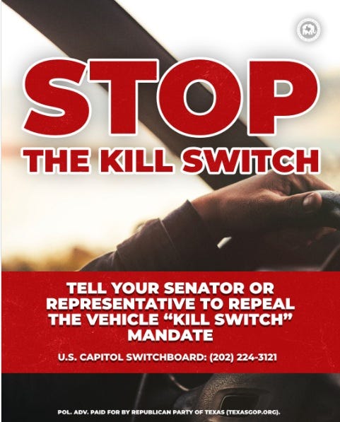 The Globalist Uniparty Mandates Kill Switches in all Cars beginning in 2027