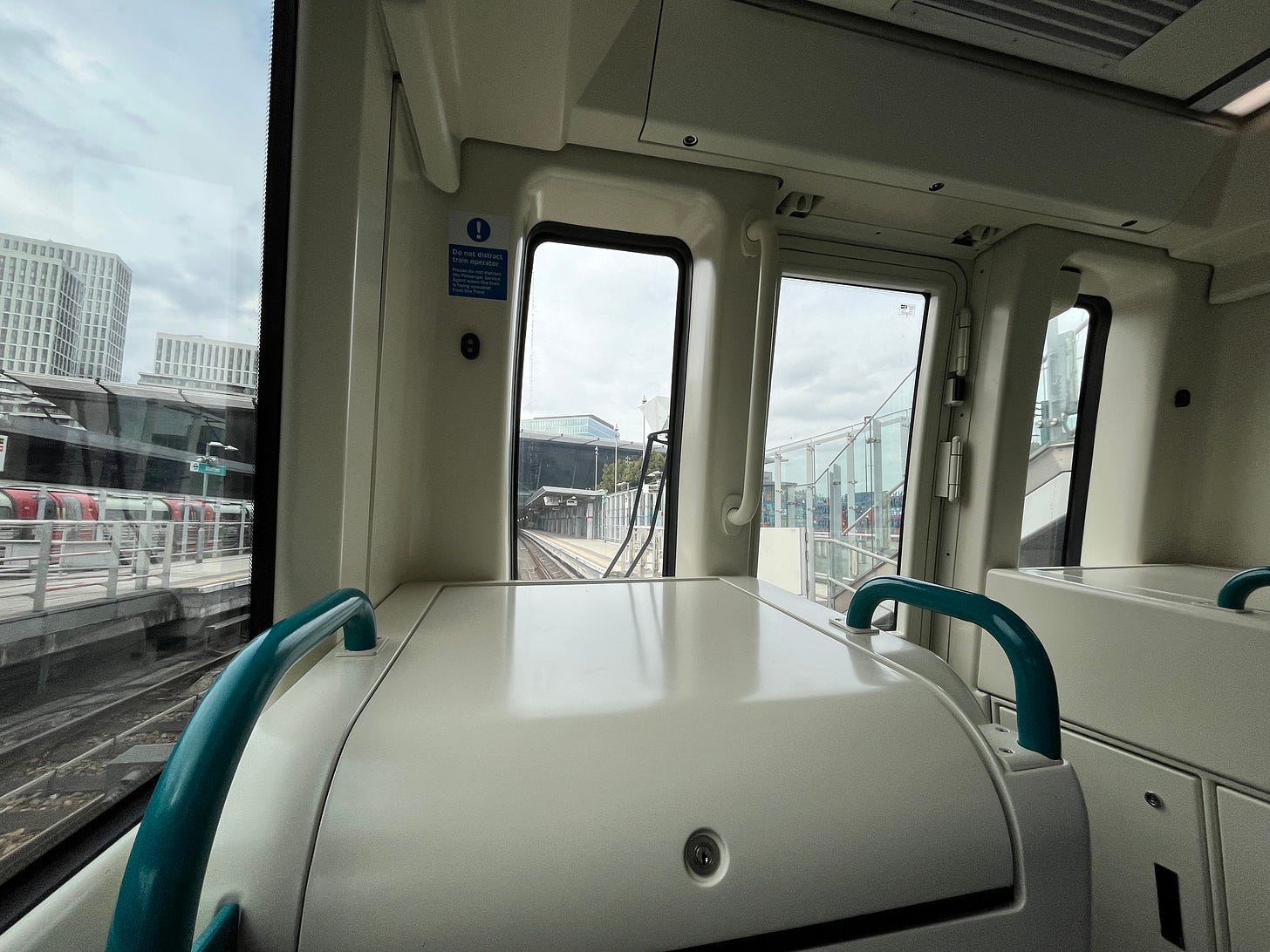 Photo showing internal view of windows at the end of a B23 train.