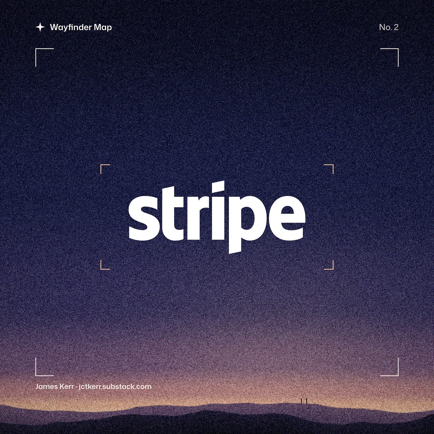 Stripe logo on the cover of Wayfinder Map No. 2, above a dark landscape.